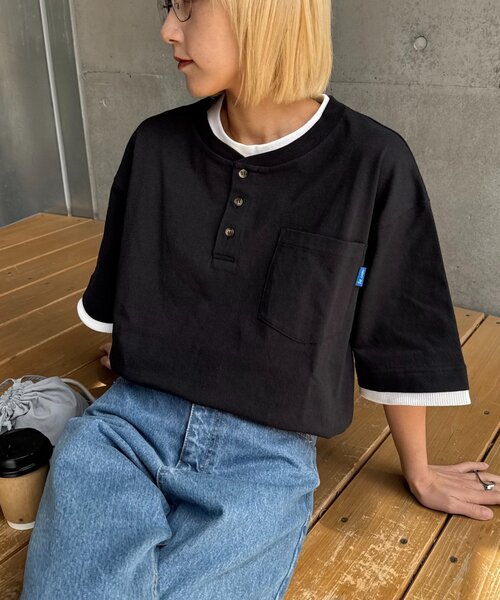 CIAOPANIC TYPY(チャオパニックティピー)の「【UNISEX】【汗シミ防止】レイヤードライクヘンリーTEE(Tシャツ/カットソー・メンズ・ベージュ/カーキ/ブラック/ホワイト・LARGE/MEDIUM)」の16枚目の写真