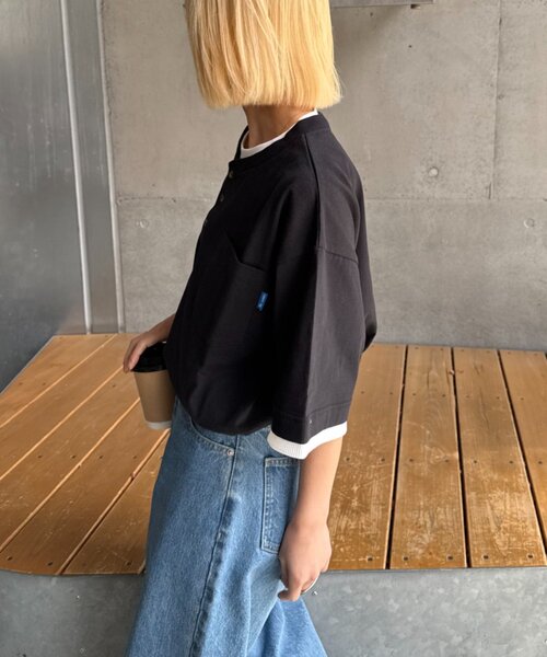 CIAOPANIC TYPY(チャオパニックティピー)の「【UNISEX】【汗シミ防止】レイヤードライクヘンリーTEE(Tシャツ/カットソー・メンズ・ベージュ/カーキ/ブラック/ホワイト・LARGE/MEDIUM)」の18枚目の写真