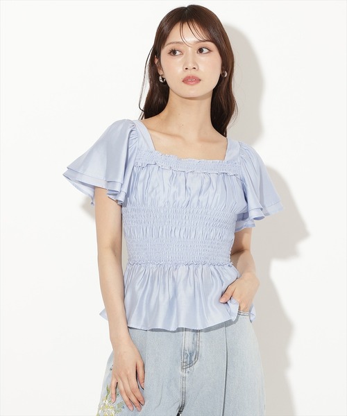 AND COUTURE(アンドクチュール)の「ウエストシャーリングブラウス(シャツ/ブラウス・レディース・ピンク/レッド/オフホワイト/ブラック/ブラウン/ブルー・FREE)」の5枚目の写真