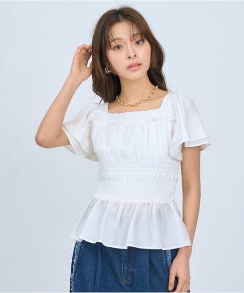 AND COUTURE(アンドクチュール)の「ウエストシャーリングブラウス(シャツ/ブラウス・レディース・ピンク/レッド/オフホワイト/ブラック/ブラウン/ブルー・FREE)」の7枚目の写真