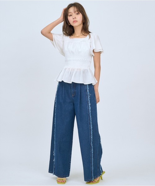 AND COUTURE(アンドクチュール)の「ウエストシャーリングブラウス(シャツ/ブラウス・レディース・ピンク/レッド/オフホワイト/ブラック/ブラウン/ブルー・FREE)」の9枚目の写真
