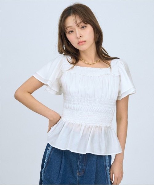 AND COUTURE(アンドクチュール)の「ウエストシャーリングブラウス(シャツ/ブラウス・レディース・ピンク/レッド/オフホワイト/ブラック/ブラウン/ブルー・FREE)」の10枚目の写真
