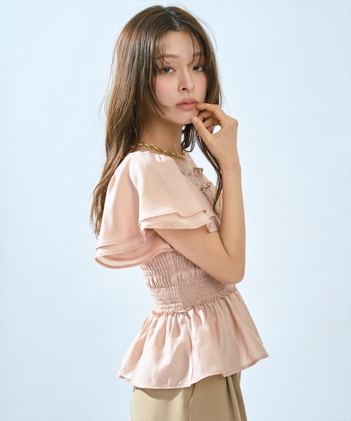 AND COUTURE(アンドクチュール)の「ウエストシャーリングブラウス(シャツ/ブラウス・レディース・ピンク/レッド/オフホワイト/ブラック/ブラウン/ブルー・FREE)」の18枚目の写真