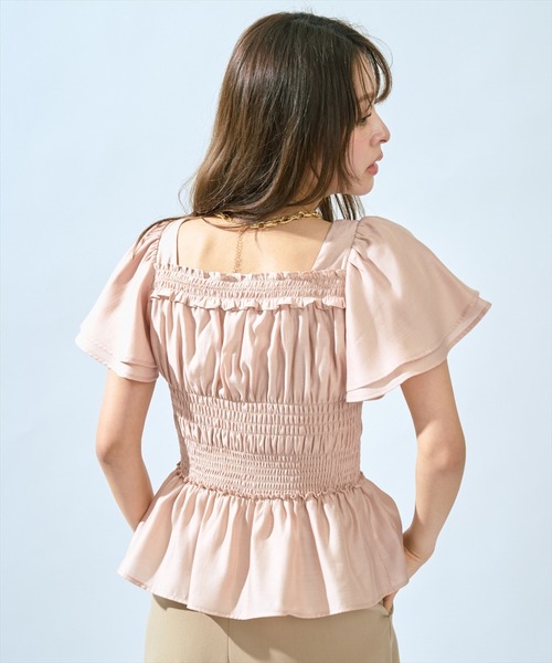 AND COUTURE(アンドクチュール)の「ウエストシャーリングブラウス(シャツ/ブラウス・レディース・ピンク/レッド/オフホワイト/ブラック/ブラウン/ブルー・FREE)」の19枚目の写真