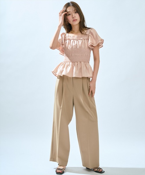 AND COUTURE(アンドクチュール)の「ウエストシャーリングブラウス(シャツ/ブラウス・レディース・ピンク/レッド/オフホワイト/ブラック/ブラウン/ブルー・FREE)」の22枚目の写真