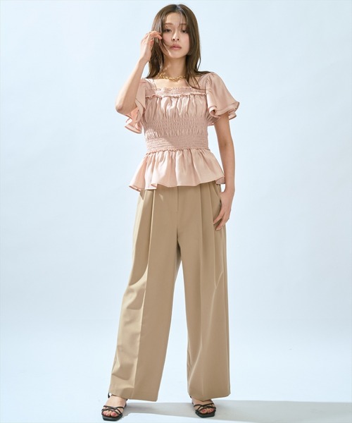AND COUTURE(アンドクチュール)の「ウエストシャーリングブラウス(シャツ/ブラウス・レディース・ピンク/レッド/オフホワイト/ブラック/ブラウン/ブルー・FREE)」の13枚目の写真