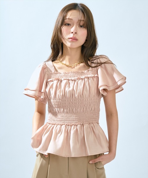 AND COUTURE(アンドクチュール)の「ウエストシャーリングブラウス(シャツ/ブラウス・レディース・ピンク/レッド/オフホワイト/ブラック/ブラウン/ブルー・FREE)」の14枚目の写真