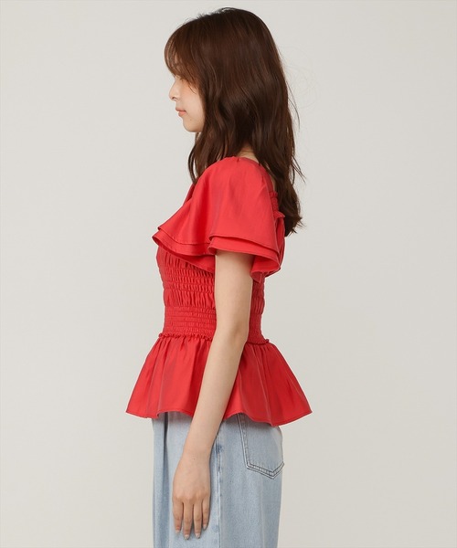 AND COUTURE(アンドクチュール)の「ウエストシャーリングブラウス(シャツ/ブラウス・レディース・ピンク/レッド/オフホワイト/ブラック/ブラウン/ブルー・FREE)」の15枚目の写真