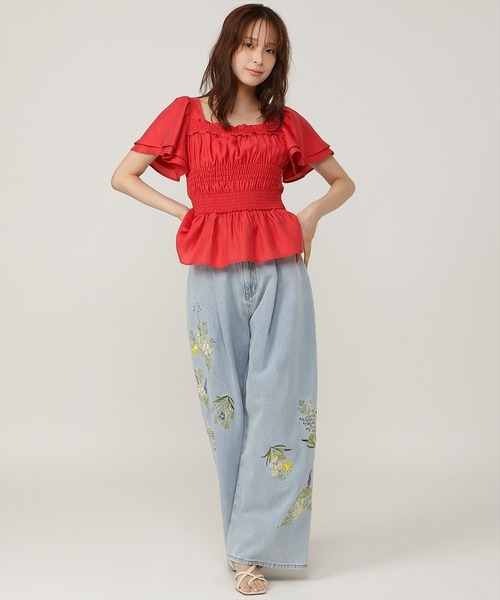 AND COUTURE(アンドクチュール)の「ウエストシャーリングブラウス(シャツ/ブラウス・レディース・ピンク/レッド/オフホワイト/ブラック/ブラウン/ブルー・FREE)」の12枚目の写真