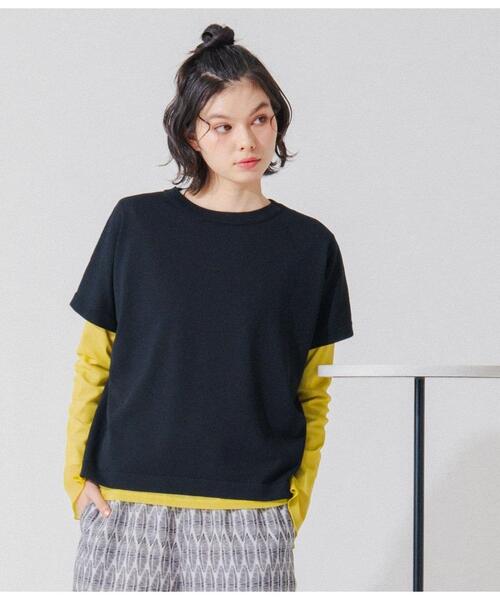 Park Slope NEWYORKER（パークスロープニューヨーカー）の「【ドライタッチ・着映え】クルーネックニットTシャツ（ニット/セーター・レディース・ブラック/ダークグレー/ホワイト・FREE）」の3枚目の写真