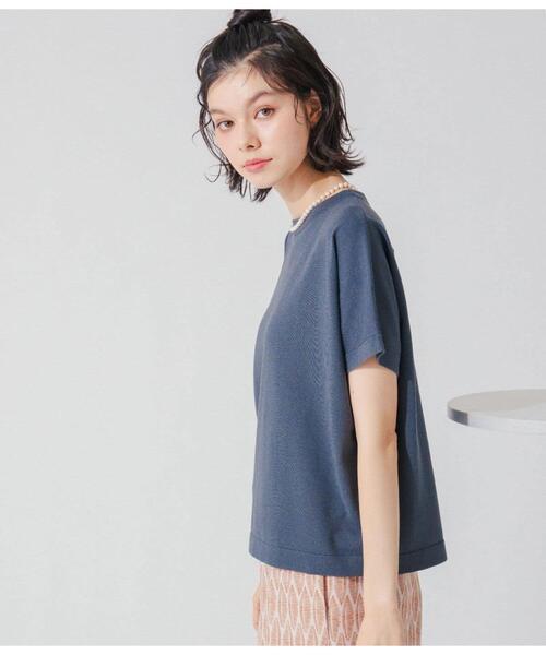 Park Slope NEWYORKER(パークスロープニューヨーカー)の「【ドライタッチ・着映え】クルーネックニットTシャツ(ニット/セーター・レディース・ブラック/ダークグレー/ホワイト・FREE)」の4枚目の写真