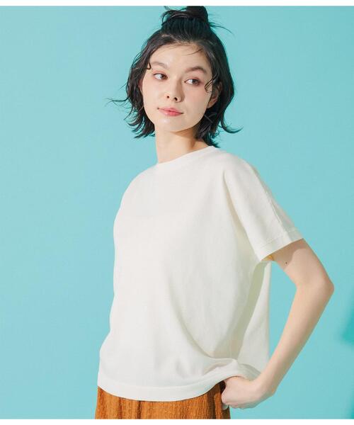 Park Slope NEWYORKER（パークスロープニューヨーカー）の「【ドライタッチ・着映え】クルーネックニットTシャツ（ニット/セーター・レディース・ブラック/ダークグレー/ホワイト・FREE）」の13枚目の写真