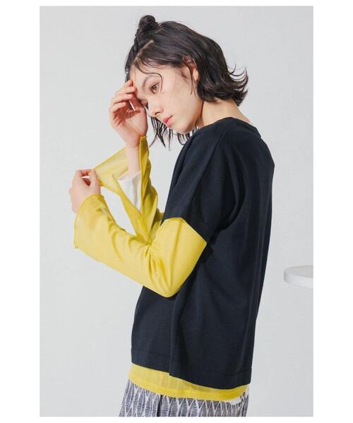 Park Slope NEWYORKER（パークスロープニューヨーカー）の「【ドライタッチ・着映え】クルーネックニットTシャツ（ニット/セーター・レディース・ブラック/ダークグレー/ホワイト・FREE）」の21枚目の写真