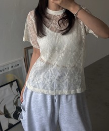 WILLFULLY | sheer floral pleated lace T-shirt(Tシャツ/カットソー)