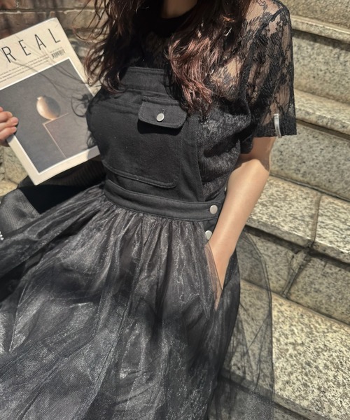 WILLFULLY(ウィルフリー)の「sheer floral pleated lace T-shirt(Tシャツ/カットソー・レディース・アイボリー/ブラック・FREE)」の1枚目の写真