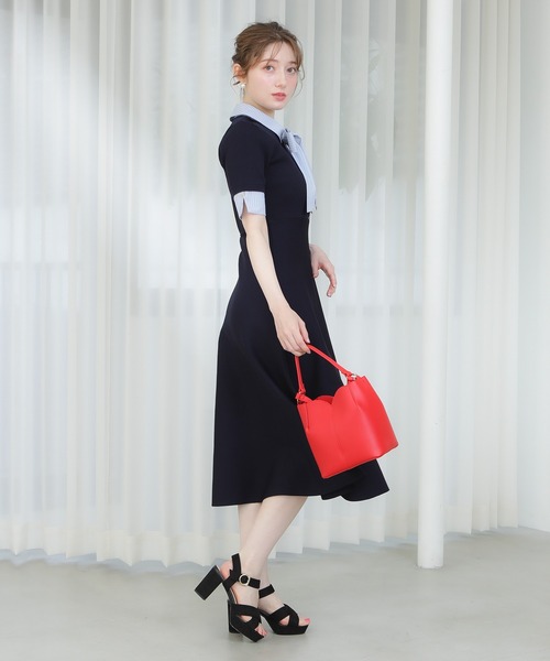 ASTORIA ODIER(アストリアオディール)の「リボンタイシャツイミテーションニットワンピース(ワンピース・レディース・ブラック/ネイビー/ライトグレー・MEDIUM)」の7枚目の写真