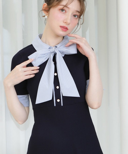 ASTORIA ODIER(アストリアオディール)の「リボンタイシャツイミテーションニットワンピース(ワンピース・レディース・ブラック/ネイビー/ライトグレー・MEDIUM)」の9枚目の写真