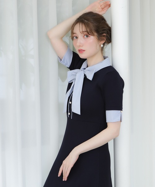 ASTORIA ODIER(アストリアオディール)の「リボンタイシャツイミテーションニットワンピース(ワンピース・レディース・ブラック/ネイビー/ライトグレー・MEDIUM)」の10枚目の写真