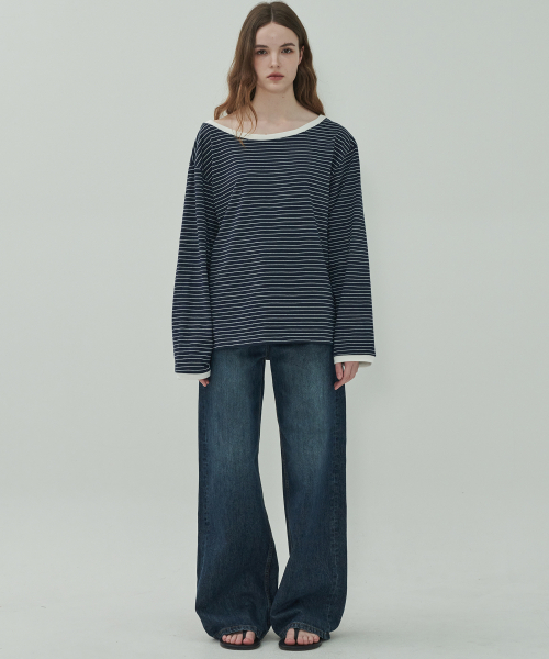 MOTT(モット)の「ボートネックオフロングスリーブリス-ネイビー(Tシャツ/カットソー・レディース・その他・FREE)」の2枚目の写真