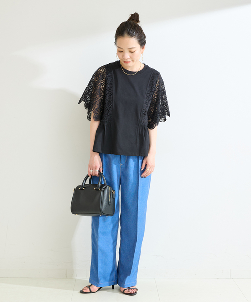B.C STOCK(ベーセーストック)の「手洗い可 / 接触冷感 / レーススリーブドルマントップス(Tシャツ/カットソー・レディース・ホワイト/ブラック/サックスブルー・FREE)」の20枚目の写真