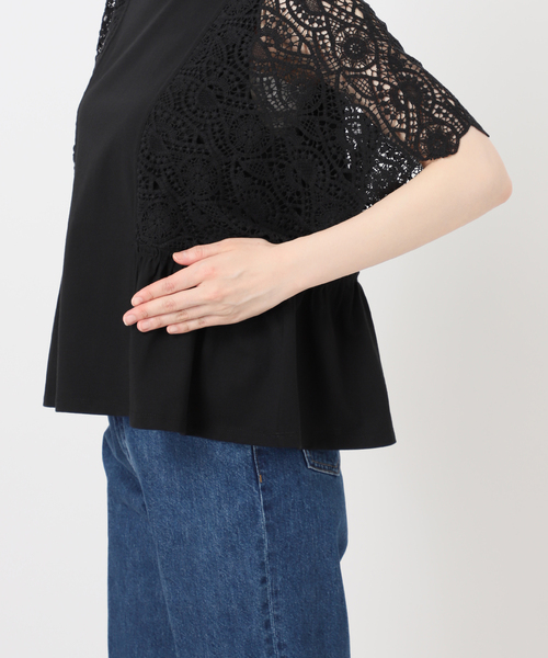 B.C STOCK(ベーセーストック)の「手洗い可 / 接触冷感 / レーススリーブドルマントップス(Tシャツ/カットソー・レディース・ホワイト/ブラック/サックスブルー・FREE)」の13枚目の写真