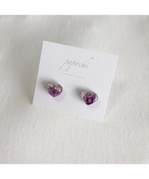 【popochi】ハート ピアス レジン シンプル 大人 上品 ミニピアス 軽量 デイリー ドライフラワー(MA)