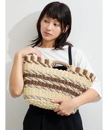 ペーパー編みボーダーカゴバッグ