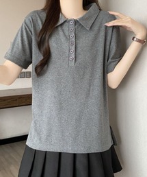 シンプル襟付きボタンデザイン半袖Tシャツ レディース