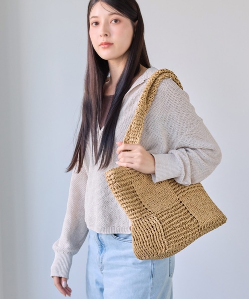 mieno（ミエノ）の「[mieno]ペーパーヤーン 編込み かごバッグ横型（かごバッグ・レディース・ナチュラル/ブラック・FREE）」の3枚目の写真