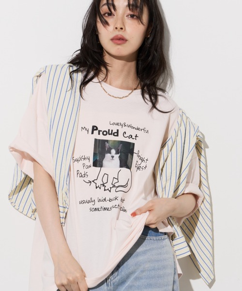 Unitage（ユニテージ）の「落書きネコプリントTEE（Tシャツ/カットソー・レディース・ホワイト/ピンク/ライトグレー・FREE）」の3枚目の写真