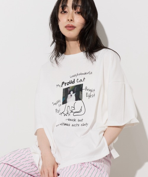 Unitage（ユニテージ）の「落書きネコプリントTEE（Tシャツ/カットソー・レディース・ホワイト/ピンク/ライトグレー・FREE）」の10枚目の写真