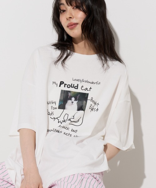 Unitage（ユニテージ）の「落書きネコプリントTEE（Tシャツ/カットソー・レディース・ホワイト/ピンク/ライトグレー・FREE）」の11枚目の写真