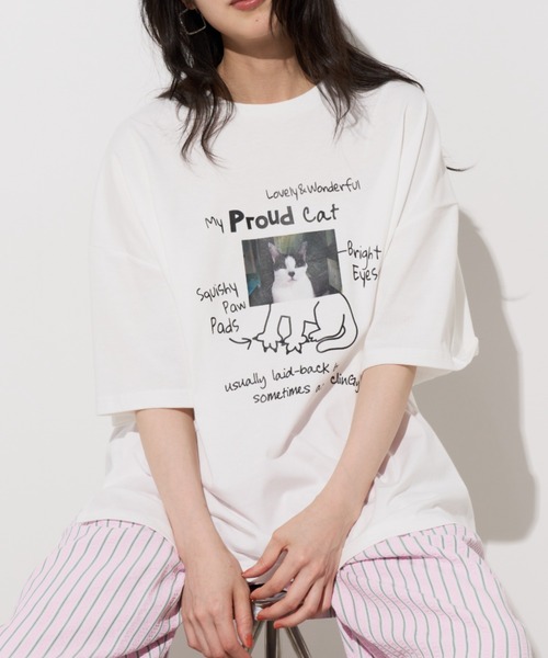 Unitage（ユニテージ）の「落書きネコプリントTEE（Tシャツ/カットソー・レディース・ホワイト/ピンク/ライトグレー・FREE）」の12枚目の写真