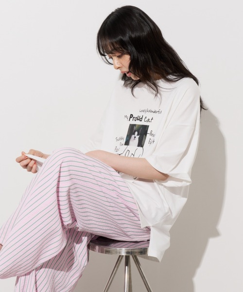 Unitage（ユニテージ）の「落書きネコプリントTEE（Tシャツ/カットソー・レディース・ホワイト/ピンク/ライトグレー・FREE）」の13枚目の写真