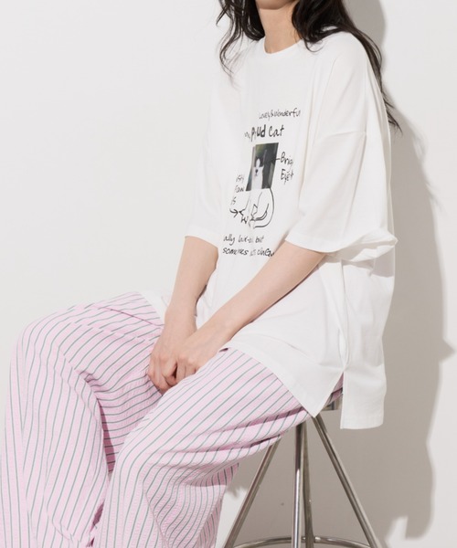 Unitage（ユニテージ）の「落書きネコプリントTEE（Tシャツ/カットソー・レディース・ホワイト/ピンク/ライトグレー・FREE）」の14枚目の写真