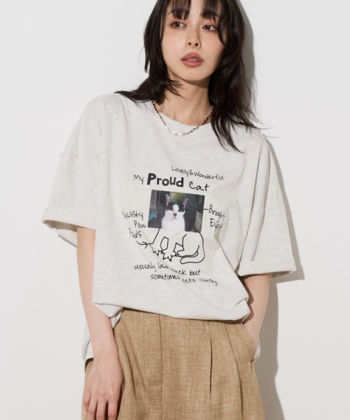 Unitage（ユニテージ）の「落書きネコプリントTEE（Tシャツ/カットソー・レディース・ホワイト/ピンク/ライトグレー・FREE）」の16枚目の写真