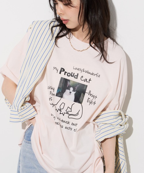 Unitage（ユニテージ）の「落書きネコプリントTEE（Tシャツ/カットソー・レディース・ホワイト/ピンク/ライトグレー・FREE）」の5枚目の写真