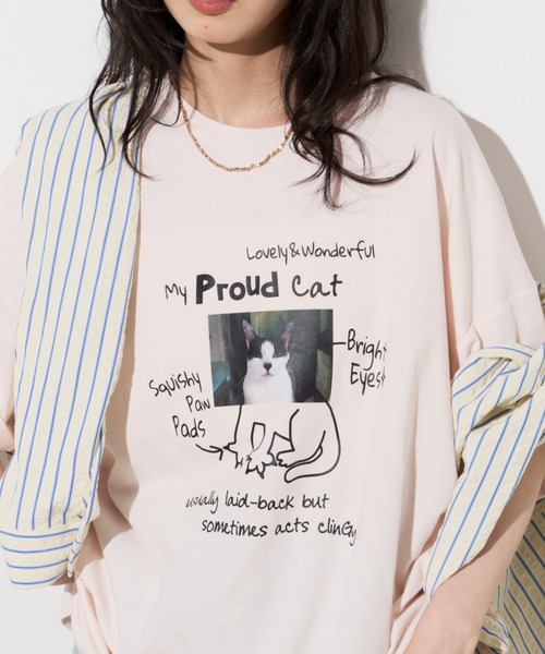 Unitage（ユニテージ）の「落書きネコプリントTEE（Tシャツ/カットソー・レディース・ホワイト/ピンク/ライトグレー・FREE）」の4枚目の写真