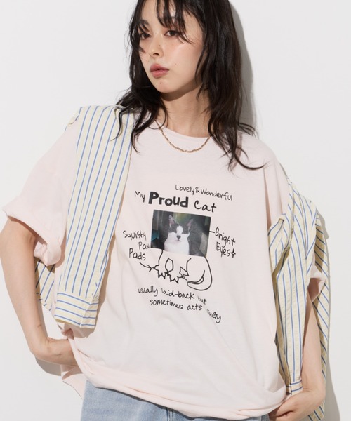 Unitage（ユニテージ）の「落書きネコプリントTEE（Tシャツ/カットソー・レディース・ホワイト/ピンク/ライトグレー・FREE）」の6枚目の写真