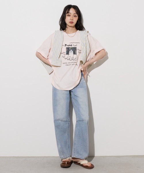 Unitage（ユニテージ）の「落書きネコプリントTEE（Tシャツ/カットソー・レディース・ホワイト/ピンク/ライトグレー・FREE）」の8枚目の写真