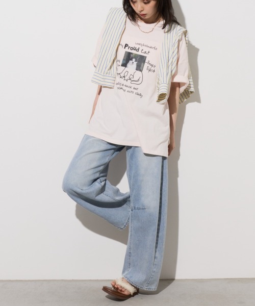 Unitage（ユニテージ）の「落書きネコプリントTEE（Tシャツ/カットソー・レディース・ホワイト/ピンク/ライトグレー・FREE）」の9枚目の写真