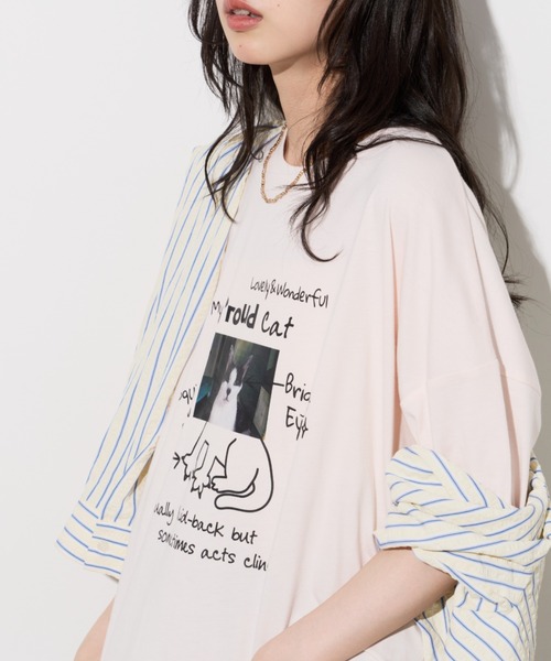 Unitage（ユニテージ）の「落書きネコプリントTEE（Tシャツ/カットソー・レディース・ホワイト/ピンク/ライトグレー・FREE）」の7枚目の写真