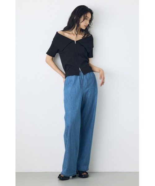 AZUL by moussy(アズールバイマウジー)の「【セットアップ対応】【身長/骨格別着用画像あり】ライトオンスデニムイージーパンツ(デニムパンツ・レディース・オフホワイト/ワンウォッシュ/ブルー・MEDIUM/SMALL)」の21枚目の写真