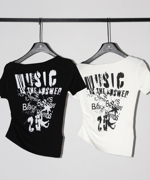 me+em select(ミームセレクト)の「【 2color 】グランジロゴプリント半袖スリムニットトップス / grunge logo print shortsleeve slim knit tops(ニット/セーター・レディース・ホワイト/ブラック・FREE)」の3枚目の写真