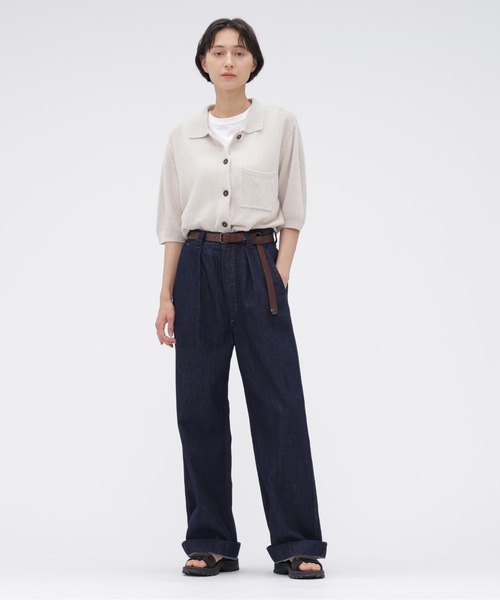 MHL.(エムエイチエル)の「IRREGULAR RIB COTTON LINEN(カーディガン/ボレロ・レディース・ブラック/オフホワイト・2)」の3枚目の写真