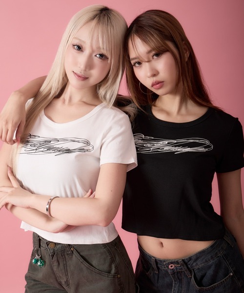mindseeker girls(マインドシーカーガールズ)の「Distortion Cropped T-Shirt / ディストーションクロップドTシャツ(Tシャツ/カットソー・レディース・ホワイト/グレー/ブラック・FREE)」の2枚目の写真