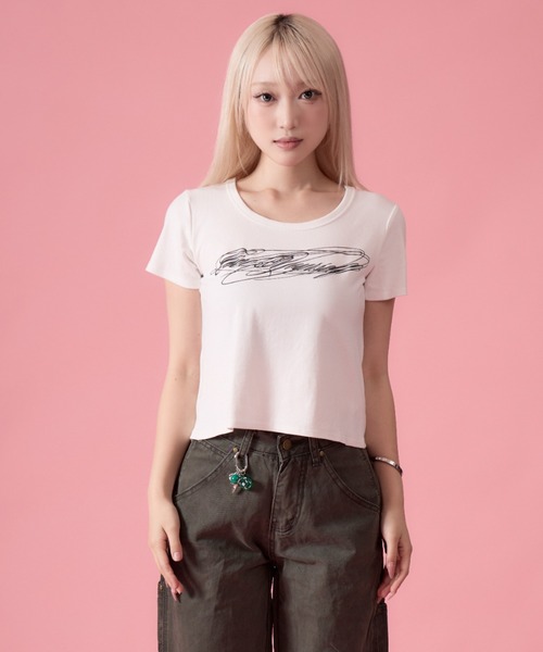 mindseeker girls(マインドシーカーガールズ)の「Distortion Cropped T-Shirt / ディストーションクロップドTシャツ(Tシャツ/カットソー・レディース・ホワイト/グレー/ブラック・FREE)」の4枚目の写真