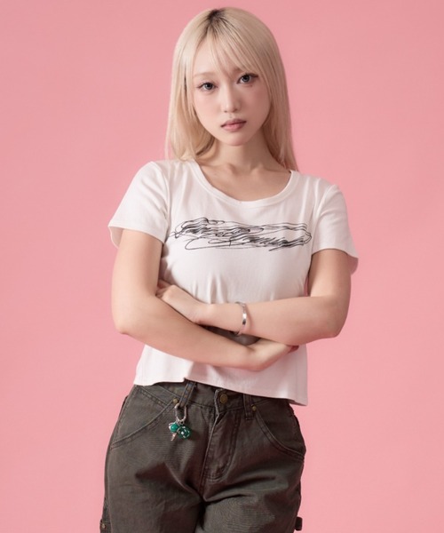mindseeker girls(マインドシーカーガールズ)の「Distortion Cropped T-Shirt / ディストーションクロップドTシャツ(Tシャツ/カットソー・レディース・ホワイト/グレー/ブラック・FREE)」の5枚目の写真