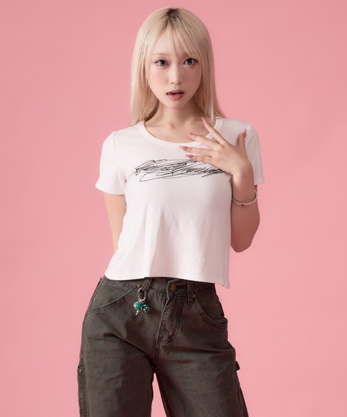 mindseeker girls(マインドシーカーガールズ)の「Distortion Cropped T-Shirt / ディストーションクロップドTシャツ(Tシャツ/カットソー・レディース・ホワイト/グレー/ブラック・FREE)」の6枚目の写真