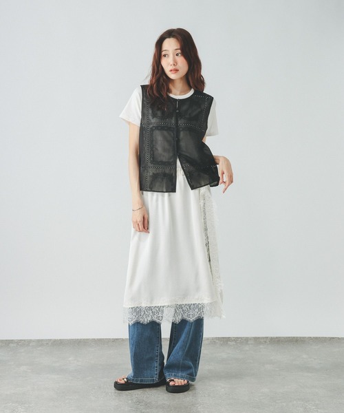 GLOBAL WORK(グローバルワーク)の「パネルレース刺繍ベスト/797539(ベスト・レディース・オフホワイト/ブラック・MEDIUM/LARGE)」の10枚目の写真